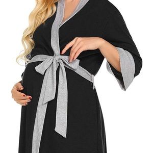 NWT Ekouaer Maternity Robe- Black & Grey- M